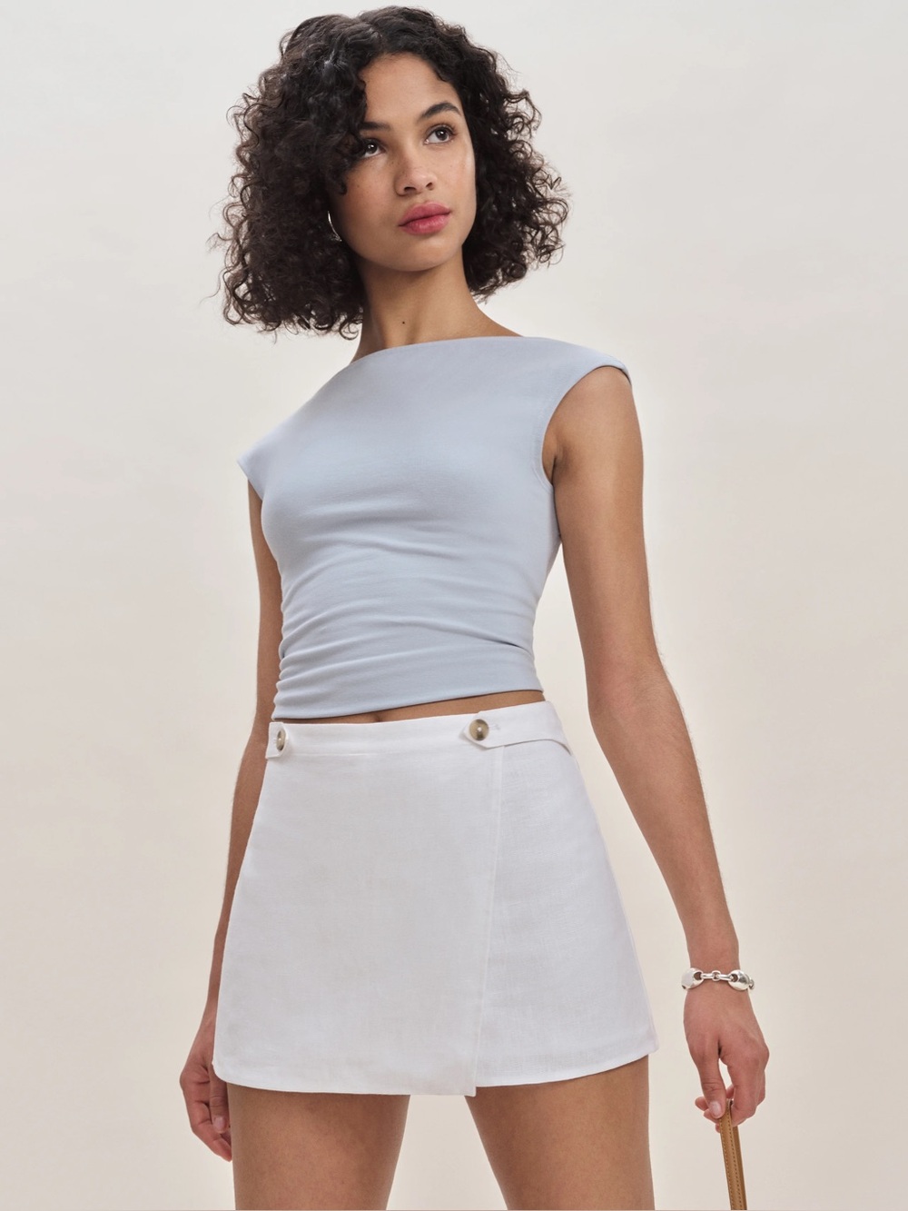 Reformation Clover white wrap mini skort